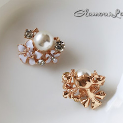 4個セット24*21mm　真珠とクリスタル　白い花の  デコレーションパーツ　 3枚目の画像