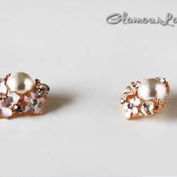 4個セット24*21mm　真珠とクリスタル　白い花の  デコレーションパーツ　 4枚目の画像