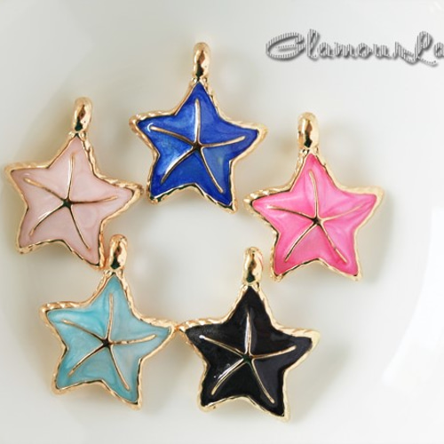 4個セット 24*27mm ブルーのヒトデ＆スターフィッシュ チャーム