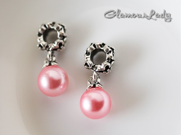 4個セット　23*8ｍｍ　ライトピンク真珠のチャーム 1枚目の画像