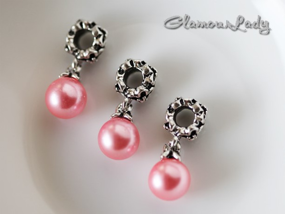 4個セット　23*8ｍｍ　ライトピンク真珠のチャーム 3枚目の画像