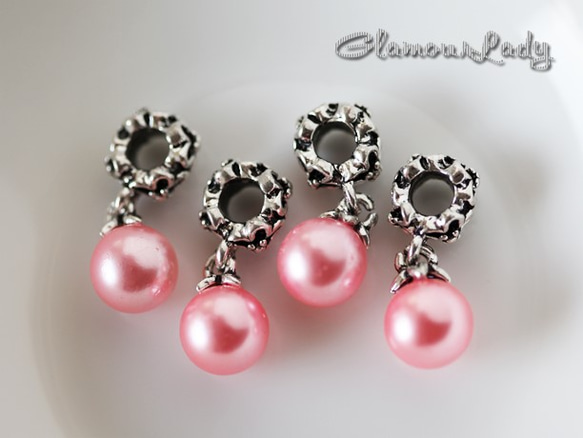 4個セット　23*8ｍｍ　ライトピンク真珠のチャーム 5枚目の画像