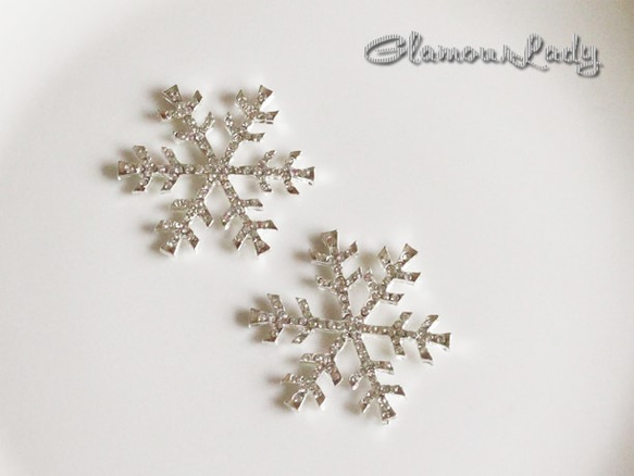 2個セット　48ｍｍ　クリスタルSnow/雪の花　デコレーションパーツ 2枚目の画像