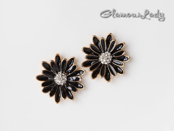 2個セット  直径23ｍｍ  キラキラストーン蕊のブラックお花　　デコレーションパーツ　 2枚目の画像