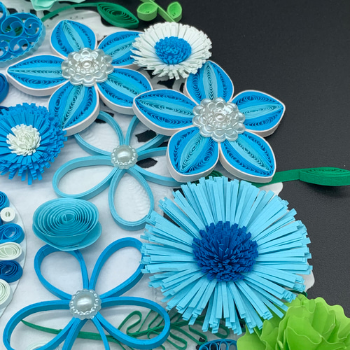 ペーパークイリング　ブルーのお花プレート ペーパークイリングブルーのお花プレート