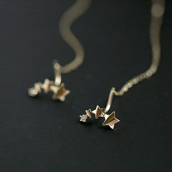 天邊閃亮的星 925純銀 14k金 3顆星星 五角星 鋯石超美 流星 耳線 耳環 第4張的照片