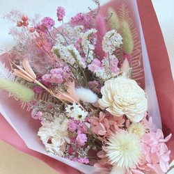ドライフラワーブーケ　スワッグ　35センチ　　ピンク　誕生日　贈呈　両親　卒業　入学　ギフト　母の日　花束 3枚目の画像