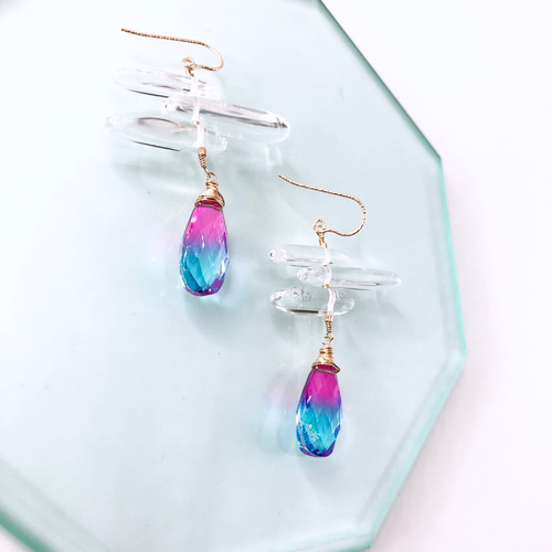 一点物14kgf♡ブルーピンクのグラデーションバイカラークォーツと氷柱