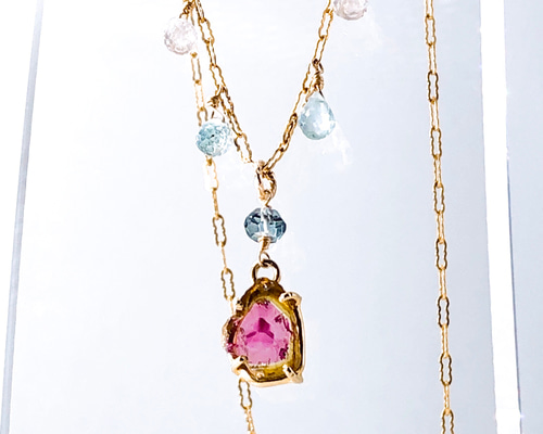 ♡K18 14Kシマキャプシーヌフラワーデザイン 天然石 ネックレストップ♡ ♡18K 14Kシマキャプシーヌフラワーデザイン 天然石 ネックレス