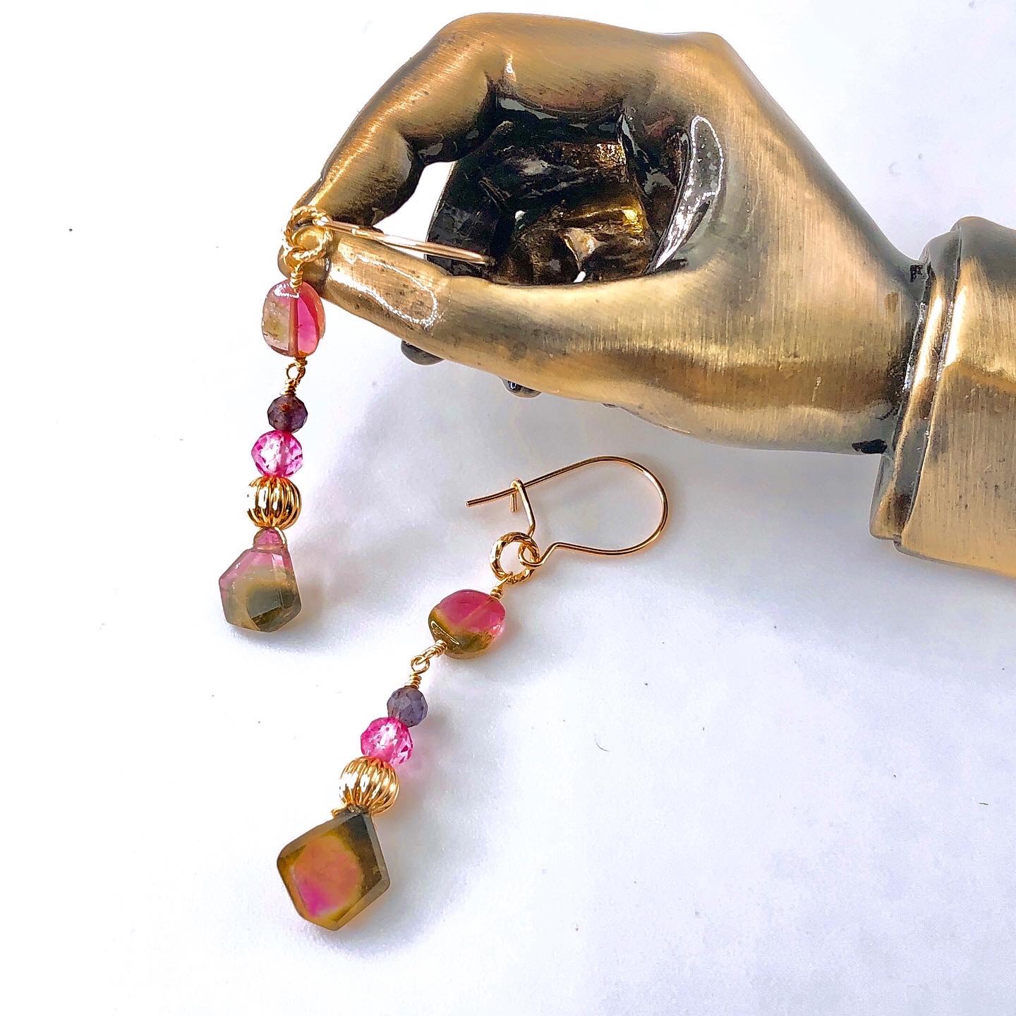 一点物14kgf☆贅沢‼︎2種のバイカラーウォーターメロントルマリンのピアス