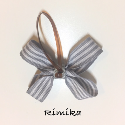 ママとおそろい♡】グレーストライプリボン☆ヘアゴム3点セット 雑貨  