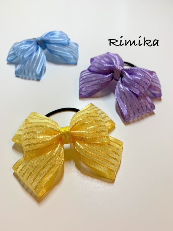 オーガンジー　ストライプ　リボン　ヘアゴム オーガンジー ストライプ リボン ヘアゴム 【公式通販】