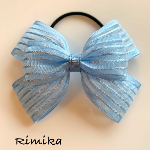 キッズ】オーガンジーストライプリボン☆ヘアゴム 雑貨・その他 Rimika  