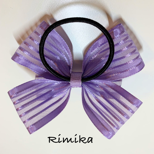 キッズ】オーガンジーストライプリボン☆ヘアゴム 雑貨・その他 Rimika 