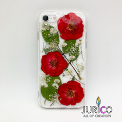 赤い薔薇とかすみ草の押し花スマホケース　全機種対応/iphone/GALAXY/AQUOS/xperia/pixel 5枚目の画像