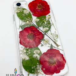 赤い薔薇とかすみ草の押し花スマホケース　全機種対応/iphone/GALAXY/AQUOS/xperia/pixel 6枚目の画像