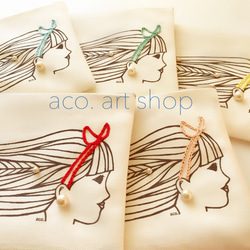 【aco.】リボン刺繍＆パール 可憐なポーチ  リボン色選べます❁ 5枚目の画像