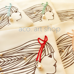 【aco.】リボン刺繍＆パール 可憐なポーチ  リボン色選べます♩ 3枚目の画像