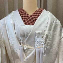半衿・婚礼用　　　白赤市松柄 はんえり 1枚目の画像