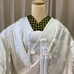 半衿・婚礼用　　　緑金系市松　はんえり 2枚目の画像
