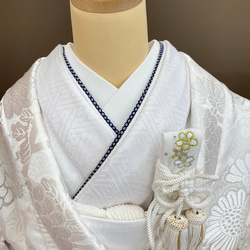 【受注生産】伊達衿(重ね衿) 簡単差し込み式　婚礼用 絞り風柄紺系 1枚目の画像