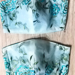 青緑✖水色花レースマスク（天） 3枚目の画像