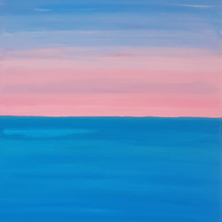 ニュージーランドのピンクの夕日と神秘の海　送料無料 原画　アート　キャンバス　ニュージーランドより発送 1枚目の画像