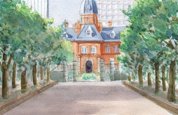 ミニ原画】北海道庁旧本庁舎の風景画（送料無料/水彩画） 絵画 Yukari