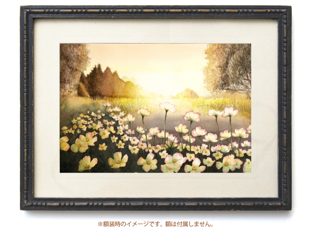 原画】夕暮れ（水彩画/額無し）☆自然 夕日 風景画 風水 絵画