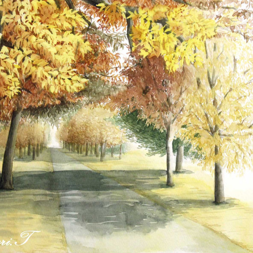 原画】散歩道（水彩画/額無し）☆自然 癒し 神秘的 絵画 インテリア