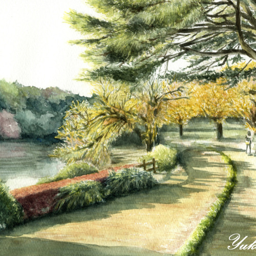 原画】いつもの道（水彩画/額無し）☆風景画 絵画インテリア