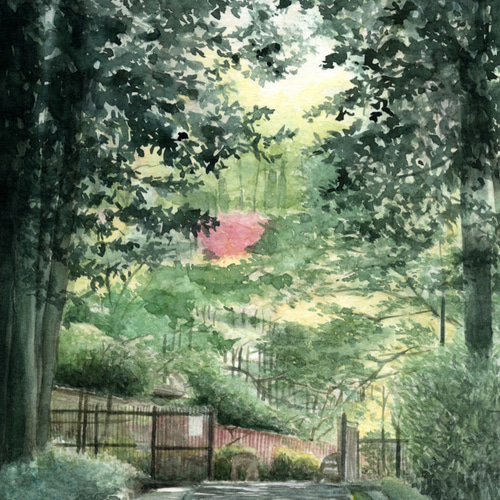原画】石段を上る（水彩画/額無し）☆風景画 絵画インテリア