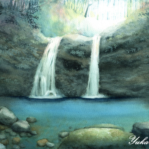 爆買い！ 水 原画】森の中の滝（水彩画/額無し）☆神秘 滝 絵画 風景画 湖 絵画