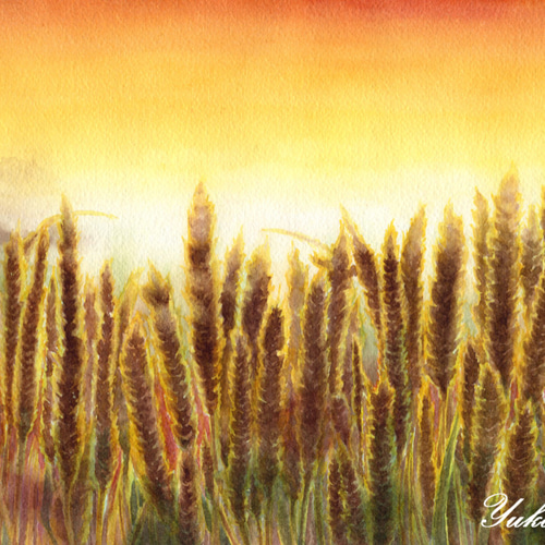 原画】夕暮れ（水彩画/額無し）☆自然 夕日 風景画 風水 絵画
