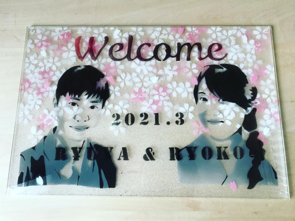 A4アクリル額装ウェルカムボード 似顔絵 筆文字 A4アクリル額装