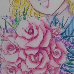 ピンクの花たばを持つ少女　キャンディキャンディ風 2枚目の画像