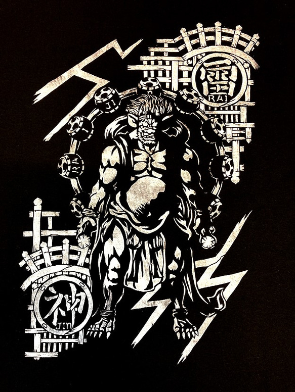 オリジナル和柄Tシャツ『雷神』（ブラック）Mサイズ 3枚目の画像