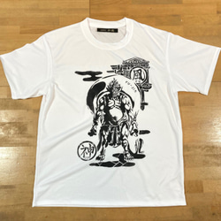 オリジナル和柄ドライTシャツ『風神』（ホワイト）Mサイズ 1枚目の画像