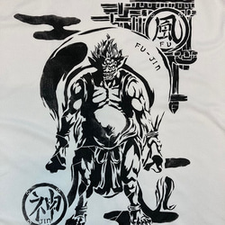 オリジナル和柄ドライTシャツ『風神』（ホワイト）Mサイズ 2枚目の画像