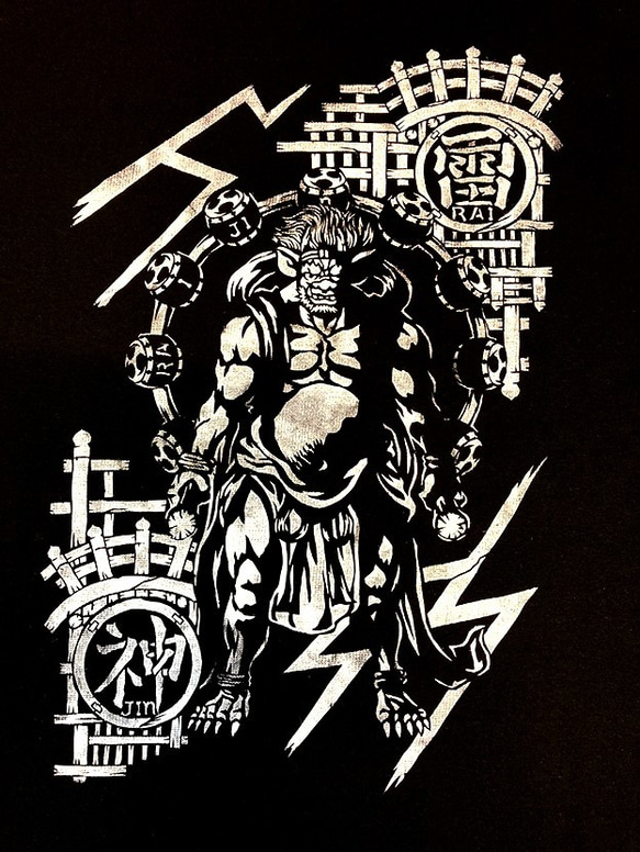 オリジナル和柄Tシャツ『雷神』（ブラック）Sサイズ 3枚目の画像