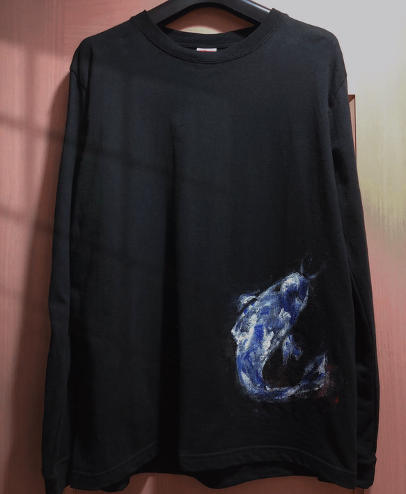 Tシャツ (長袖) 鯉 Blue  一点物 2枚目の画像