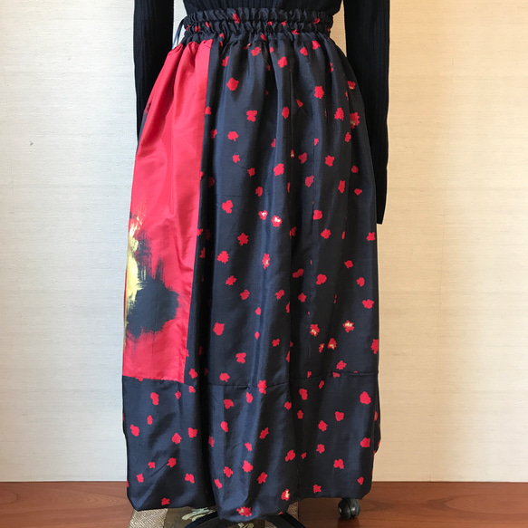 赤黒着物リメイクバルーンスカート 3枚目の画像