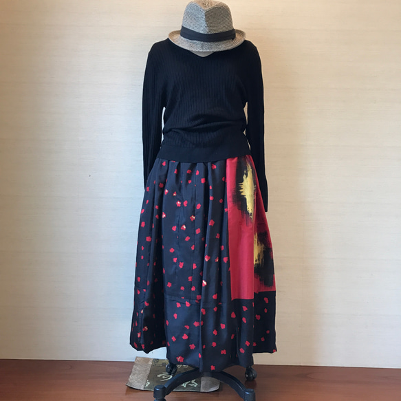 赤黒着物リメイクバルーンスカート 7枚目の画像