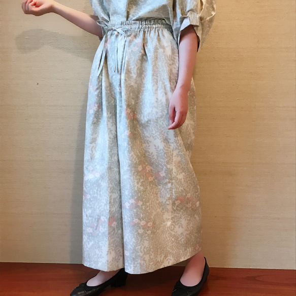 白大島着物リメイクワイドパンツ キュロット・ワイドパンツ ねずころも