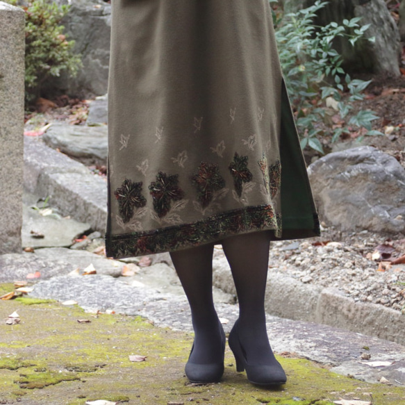 イタリア製生地使用◎モスグリーンのスリットジャンパースカート 4枚目の画像