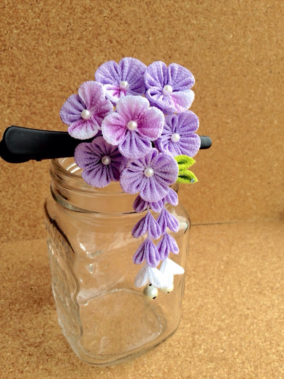 梅雨を楽しむ　淡色の紫陽花　ヘアクリップ 1枚目の画像