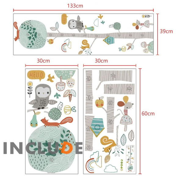 送料無料 556 ウォールステッカー リス ふくろう 身長計 子供の成長記録 身長測定 身長 かわいい すぐに測れる 3枚目の画像