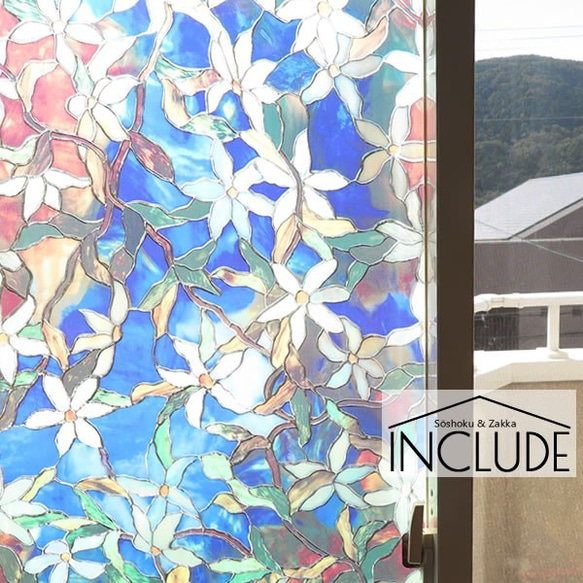 ステンドガラス 女性シルエット 花デザイン ガラスアート 窓 ステンド