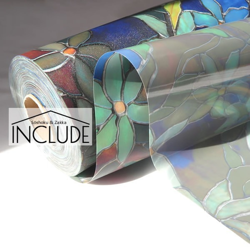 ガラスフィルム 【約60cmx100cm～】ステンドグラス調 ボタニカル