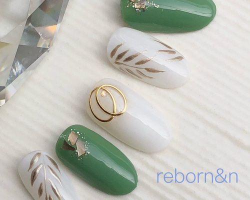 No.8)グリーンプラントネイル ネイルチップ（つけ爪） reborn&n